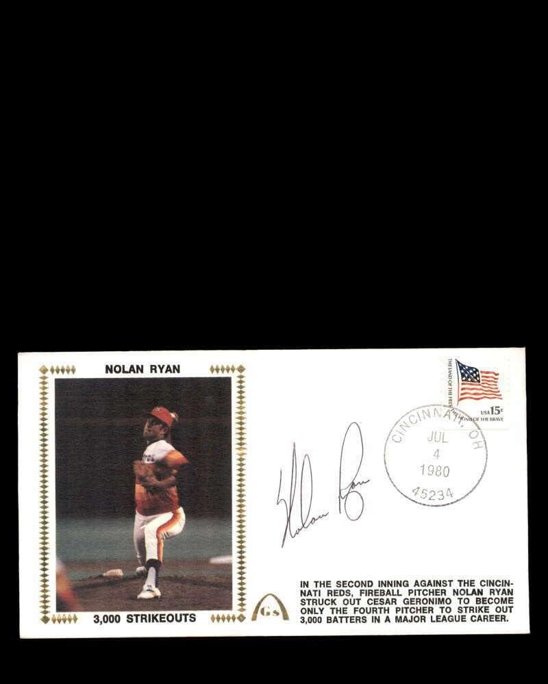Nolan Ryan PSA DNS-Coa Autogramot Kézzel Aláírt 1980 3000 K FDC Cache - MLB Vágott Aláírás