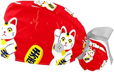 Szerencsés Macskák Vörös Állítható Dolgozó Kap a Lófarok Tartó, 2 Csomag Bozót Kap Bouffant Kalap Férfi & Nő, Egy Méret