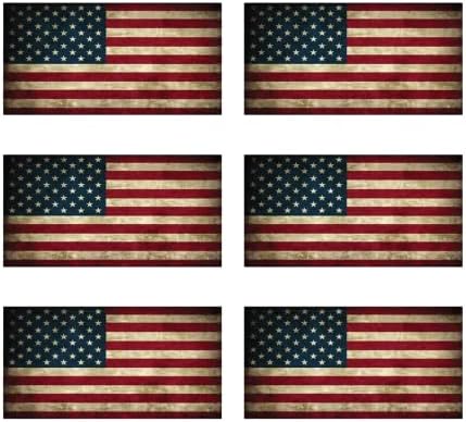 Csata Kopott Amerikai Zászlók V1 - (6 db) - Színes Nyomtatott - (mérete: 2 inch x 1 col) - Nehéz Sapka, Sisak, Ablakok, Falak,