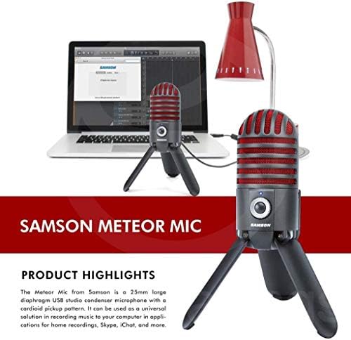 Sámson Meteor Mikrofon, USB Stúdió Mikrofon, Limited Edition - Titán Fekete/Piros Zárt-Vissza Fejhallgató Csomag