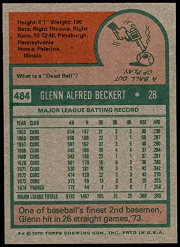 1975 Topps 484 Glenn Beckert San Diego Padres (Baseball Kártya) EX/MT+ Padres