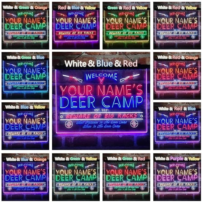 Személyre szabott Deer Hunter Kabin Tri-Color LED-es Neon Lámpa Jel, egy Egyedi, 3D-s Vésett Art Dekor | Testreszabása Név