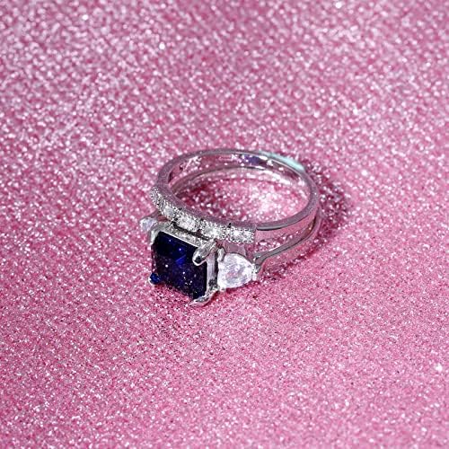 2023 Új Kék Ékszer Divat a Nők Kerek Gyűrű Részt Kő Cirkon Ékszerek, Gyűrű, Fényes Gyűrű Gyűrű, Szív (Ezüst, 8)