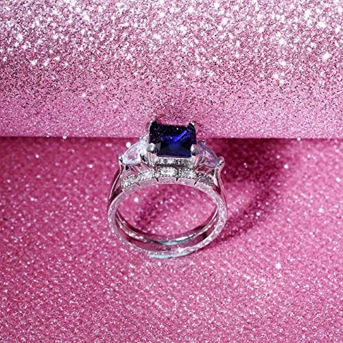 2023 Új Kék Ékszer Divat a Nők Kerek Gyűrű Részt Kő Cirkon Ékszerek, Gyűrű, Fényes Gyűrű Gyűrű, Szív (Ezüst, 7)