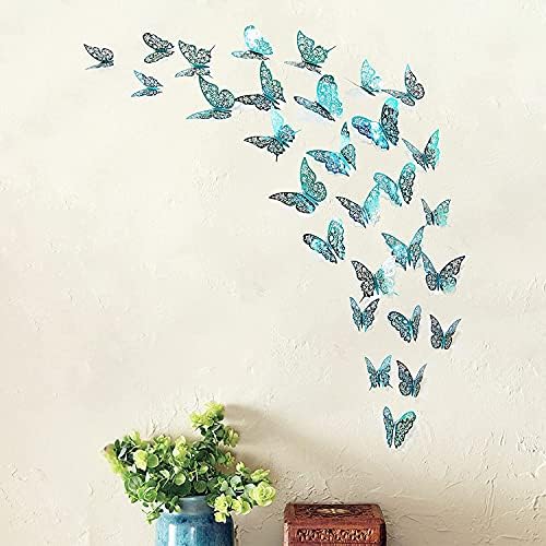3D Teal Kék Pillangó Fali Matrica Smaragd Cserélhető Freskó Matrica a Nappali Lányok Hálószoba Haza Esküvő, Eljegyzés, Baba