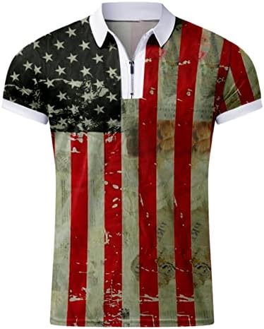 XXBR július 4-Cipzár Golf Polo shirt Mens Nyári Alkalmi Függetlenség Napja Nyomtatás Cipzár Amerikai Zászlós Póló