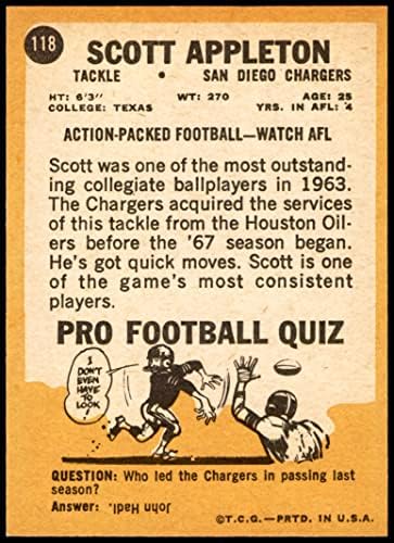 1967 Topps 118 Scott Appleton San Diego Chargers (Foci Kártya) NM/MT Töltő, Texas