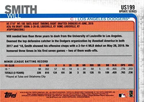 2019 Topps Frissítés Baseball US199 Will Smith Újonc Kártya Dodgers