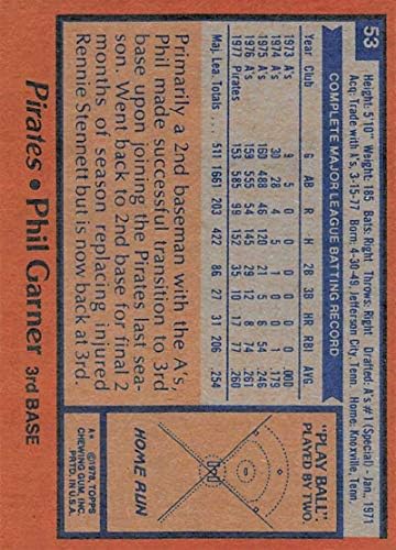 1978 Topps 53 Phil Garner Pittsburgh Pirates DP MLB Baseball Kártya EX Kiváló