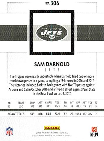 2018 Panini NFL-Foci 306 Sam Darnold New York Jets RC Újonc Kártya