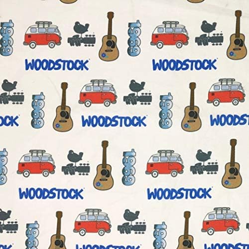 1/2 Udvar - 1969-es Woodstock Fesztiválon VW Busz Fehér Pamut Szövet (Nagy Foltvarrás, Varrás, Kézműves Projekt, Párnákat