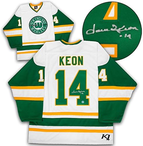 Dave Keon New England Legénység Aláírt Vintage MI Jersey - Dedikált NHL-Mezek
