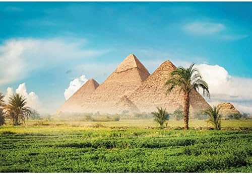 OERJU 10x8ft Egyiptomi Piramis Fotózás Hátterekkel Történelmi Öreg Fáraó Sírja Tönkre Pálmafa Füves Táj Fotó Háttér Portré