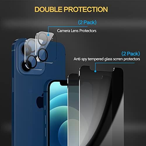 Sorlnern 2 Csomag Adatvédelmi képernyővédő fólia iPhone 12 6.1, 2 Csomag Kamera Lencséjét Védő, Anti-Spy Edzett Üveg Film,