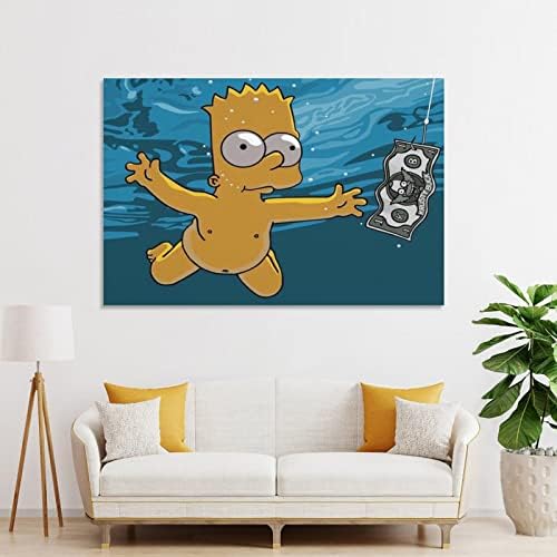 Simpsons Poszter BART Swiming Vászon Nyomatok Wall Art a Home Office Hálószoba Dekoráció Bekeretezett -YangTing 16x24inch(40x60cm)