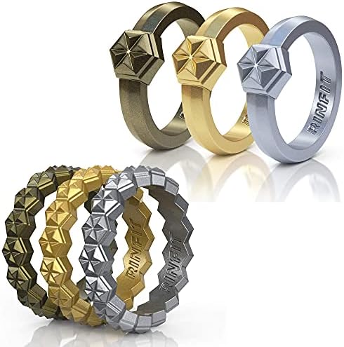 Rinfit Női Szilikon jegygyűrű. Összerakható Gyűrűk. 6 Gyűrűk Csomag. Kényelmes, Puha Gumiból Készült Esküvői Zenekarok. Ezüst,