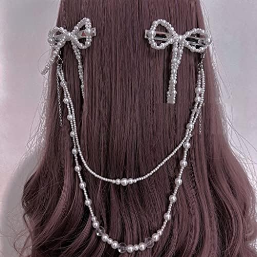 Dió Vintage Íj hajcsat a Nők, Lányok Esküvő Hosszú Gyöngy béren kívüli Hajtűket Csatot Tartozékok (Szín : Fehér, Méret :