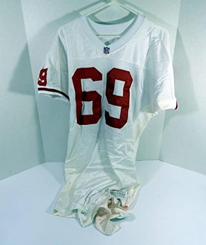 1995-ben a San Francisco 49ers Rod Milstead 69 Játék Kiadott Fehér Jersey 52 DP46962 - Aláíratlan NFL Játék Használt Mezek