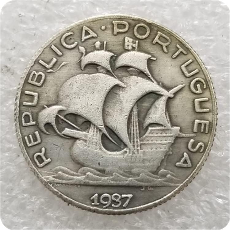 Antik Kézműves Portugália Portugália 2 $50 ESCUDOS 1937 Ezüst Dollár