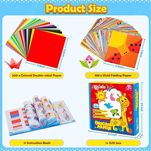 Aigybobo Origami Papír Beállítása, 308PCS Gyerekek Kézműves Papír Készlet, Oktató Könyv, a Lányok Életkor 6,7,8,9,10,11,12,