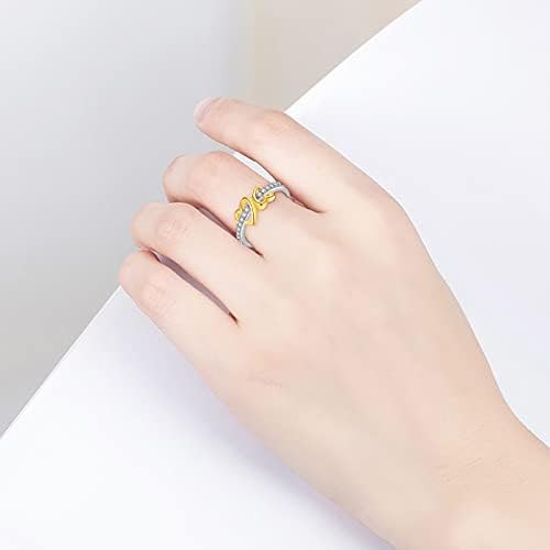Openworked Dupla Szív Cirkónium-Oxid Szív Alakú Gyűrű Aranyozott Gyűrű A Nők Csillagfény Gyűrű