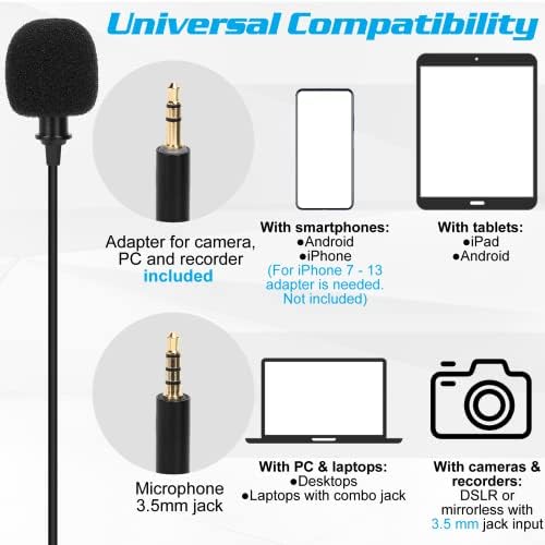 Professzionális Csíptetős Hajtóka Mikrofon Samsung Galaxy S8+ Kompatibilis az iPhone Telefon vagy a Kamera Blogolás Vlogging