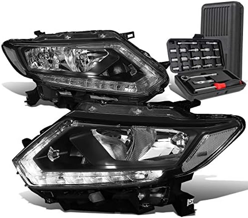Gyári Stílus DRL LED Halogén Fényszórók Csomag Eszköz Készlet Kompatibilis a Nissan Rogue 14-16, Vezető, Utas, Oldal, Fekete