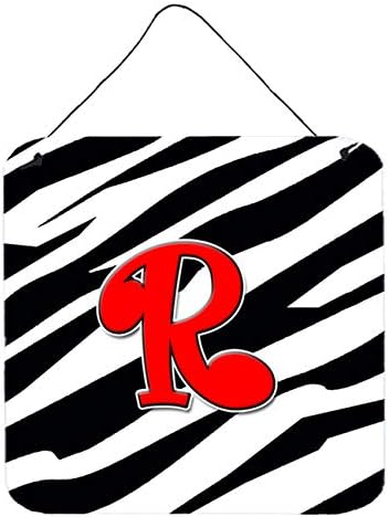 Caroline Kincsek CJ1024-RDS66 R Betű Kezdeti Monogram - Zebra Piros Fal, vagy az Ajtón Lógó Ujjlenyomat, Alumínium Fém Tábla