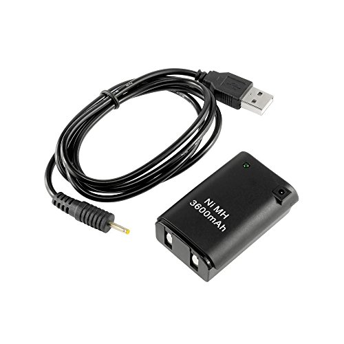 Egyszerűen Ezüst - 3600mAh Újratölthető Akkumulátor USB Töltő Kábel Xbox360 Kontroller, Fekete
