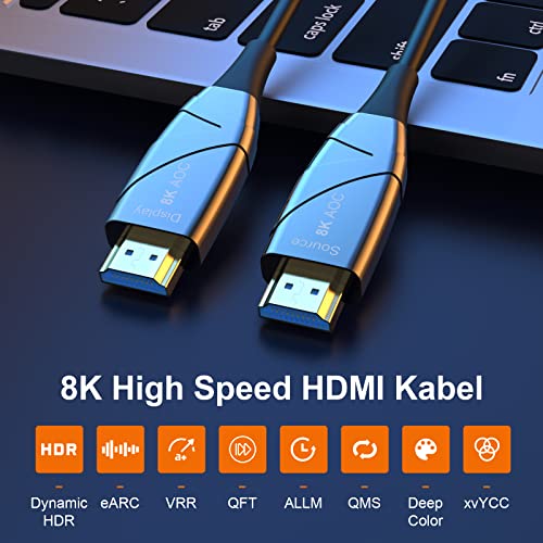 8K Rost HDMI Kábel 66ft, HDMI 2.1 Száloptikai Kábel Támogatja a 8K@60Hz, 4K@120Hz, 48Gbps, eARC Kompatibilis Apple TV, Nintendo