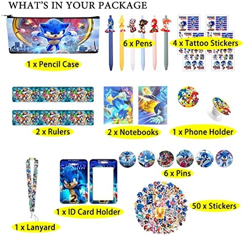 HAIIQU Sonic Születésnapi Party Ajándékok, Sonic Dolog Ajándékot Tartalmaz, Jegyzetfüzet, Ceruza Esetben, Toll, Vonalzó Zsinór