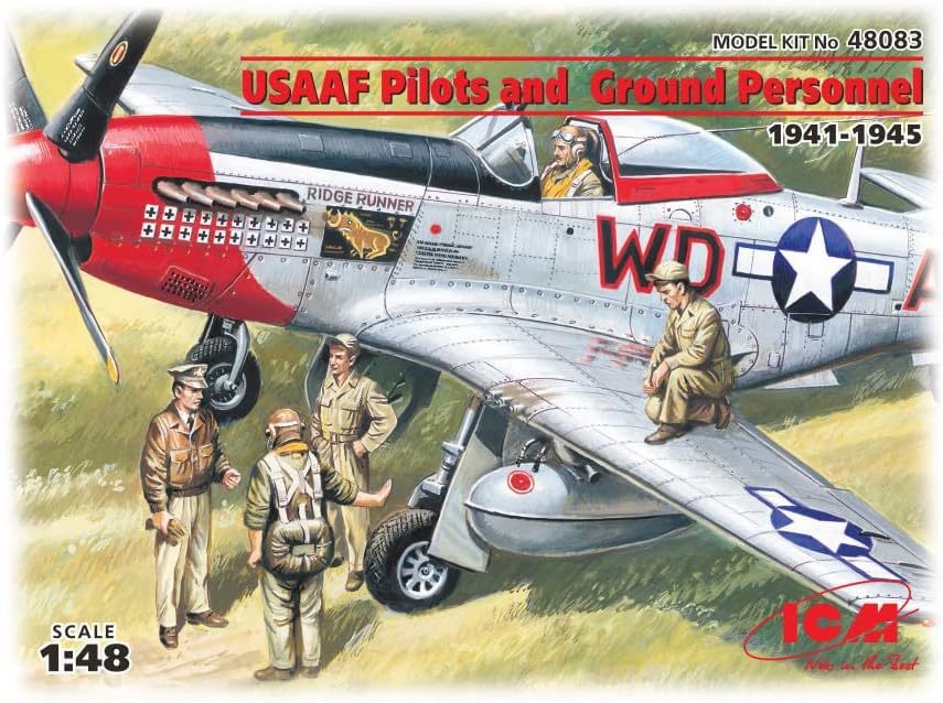 ICM 48083 USAAF Pilóták, Földi Személyzet (1941-1945) (5 Adatok - 3 Pilóták, 2 Mechanika) - Skála, 1:48