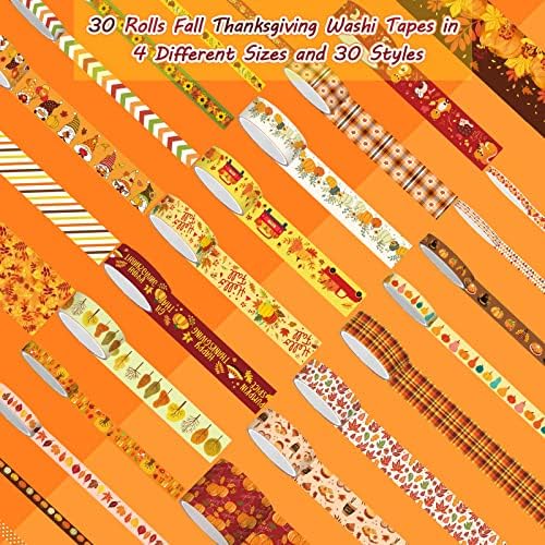 Piklodo 30 Roll Narancs Washi Tape Set 5/8/15/30mm Széles Dekoratív Washi Szalaggal Tök Gnome Juhar Levél Mintás Washi Tape